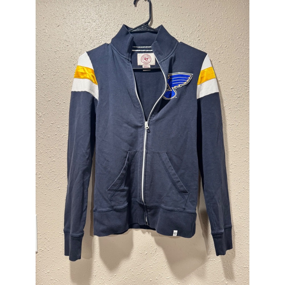 47 Brand St Louis Blues Full Zip Track Jacket Navy Blue Women Small NHL Hockey